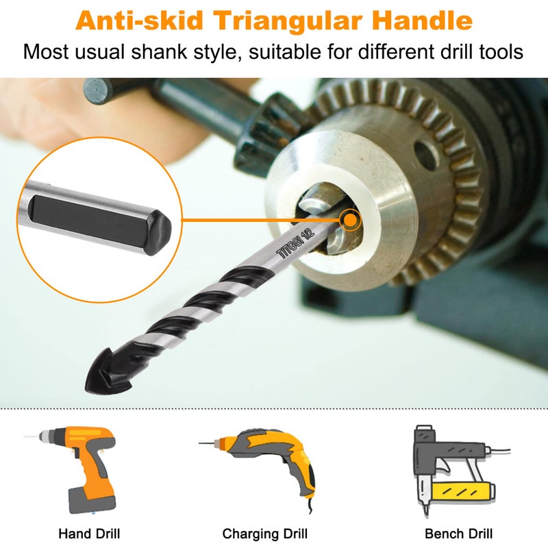 TITGGI Professional Masonry Drill Bit Set (10PCS) for Glass/Brick/Plastic/Cement/Wood/Tile/Etc, Industrial Strength Carbide Drill Bit Tip, 1/8"-1/2" by TITGGI - Image 5