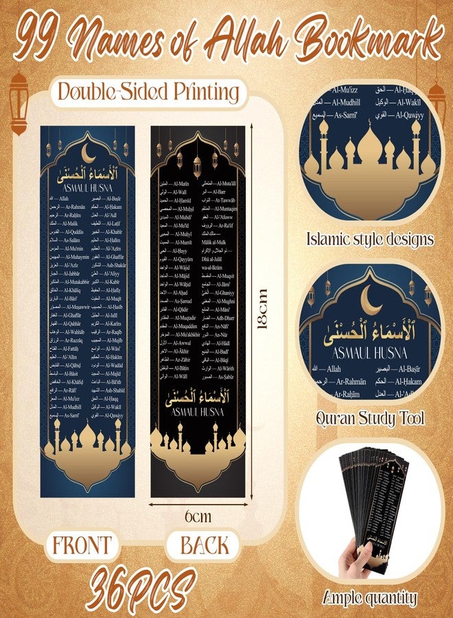 Resurhang مجموعة هدايا عيد رمضان المبارك من ريسورهانغ، 36 قطعة، تتضمن فواصل كتب بأسماء الله الحسنى (99 اسمًا)، أقلام حبر جاف، سلاسل مفاتيح، هدايا تذكارية لحفلات العيد والرمضان، مصحف، زينة حفلات إسلامية عربية. - Image 3