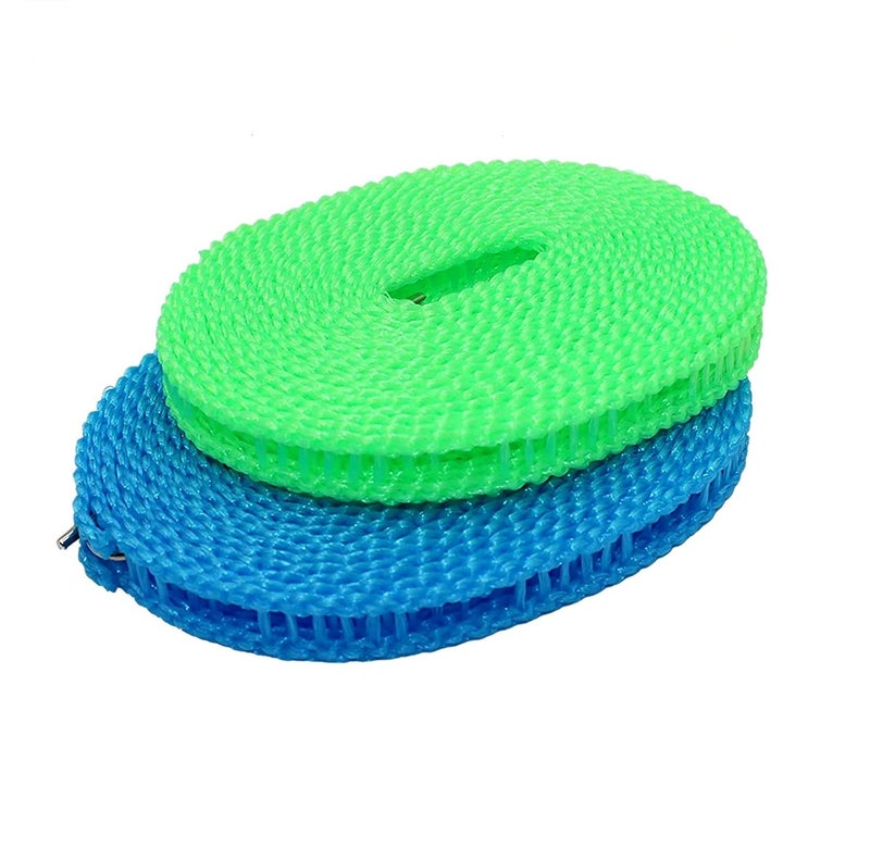 Mishrit AntiSlip Clothes Washing Line Drying Nylon Rope with Hooks 3 Meter Nylon Clothesline Rope for Travel Pack of 2 - Image 1