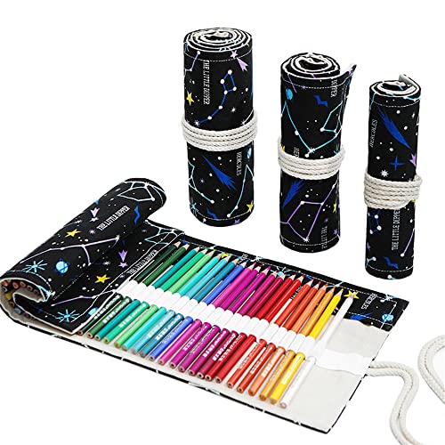 DIYOMR 24/36/72 Slots Pencil Wrap Pencil Rolls, Artist Colored Pencils Roll Up Bag Short Brushes Pouch Case Pencils Organizer for Drawing Coloring and Sketching (Constellation, 72slots) - Image 1