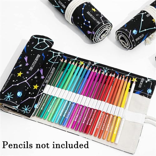 DIYOMR 24/36/72 Slots Pencil Wrap Pencil Rolls, Artist Colored Pencils Roll Up Bag Short Brushes Pouch Case Pencils Organizer for Drawing Coloring and Sketching (Constellation, 72slots) - Image 2