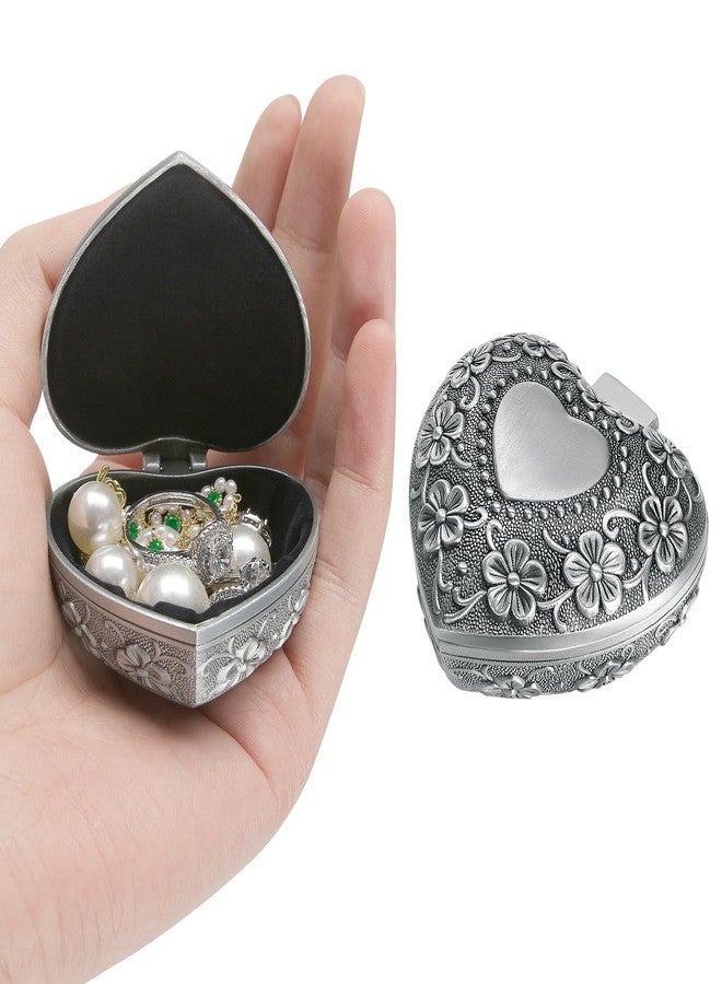 BAOPEND Vintage Metal Jewelry Gift Box, Small Heart Shape Trinket Storage Organizer Case for Ring/Earrings/Necklace/rosary, Keepsake Treasure Holder Box for Bedside Dresser Decorative (Style 1) - Image 1