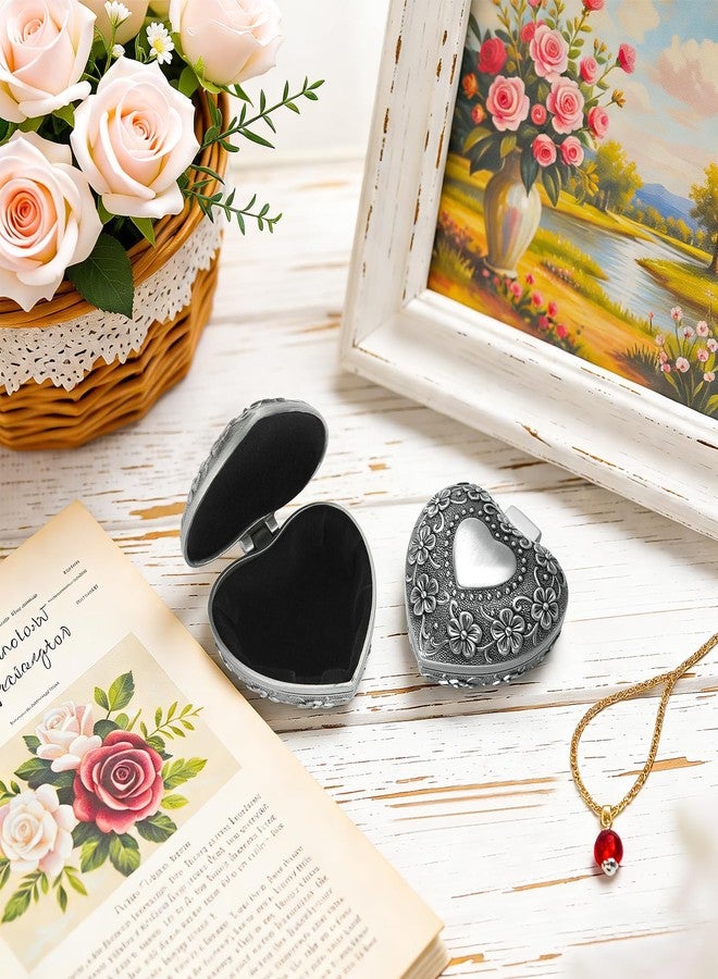 BAOPEND Vintage Metal Jewelry Gift Box, Small Heart Shape Trinket Storage Organizer Case for Ring/Earrings/Necklace/rosary, Keepsake Treasure Holder Box for Bedside Dresser Decorative (Style 1) - Image 5