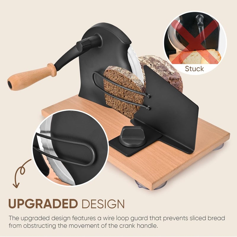 SOWKIPE Manual Bread Slicer with Hand Crank, Classic Home Bread Slicer for Homemade Sourdough, Rotary Slicer with Adjustable Thickness, Premium Stainless Steel & Powerful Suction Cups (Black) - Image 3