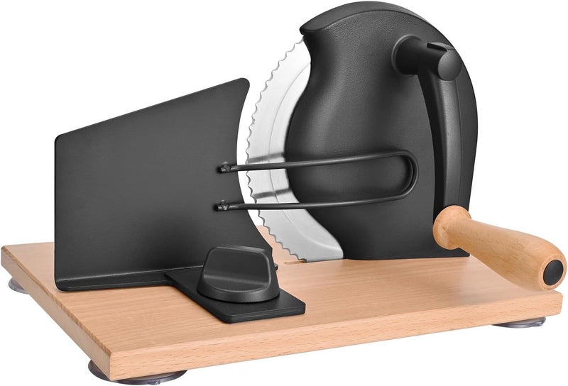 SOWKIPE Manual Bread Slicer with Hand Crank, Classic Home Bread Slicer for Homemade Sourdough, Rotary Slicer with Adjustable Thickness, Premium Stainless Steel & Powerful Suction Cups (Black) - Image 1