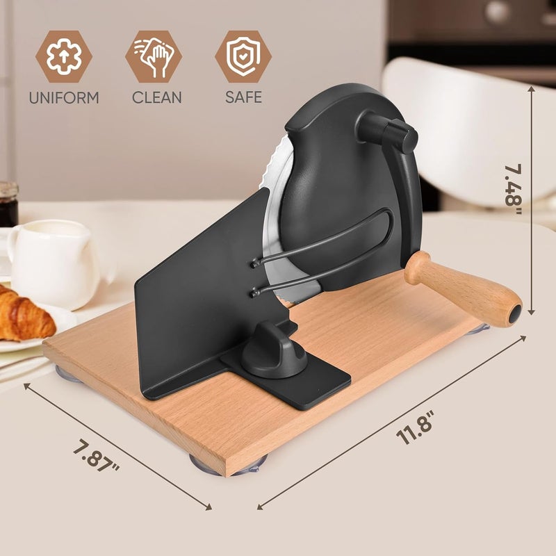SOWKIPE Manual Bread Slicer with Hand Crank, Classic Home Bread Slicer for Homemade Sourdough, Rotary Slicer with Adjustable Thickness, Premium Stainless Steel & Powerful Suction Cups (Black) - Image 5