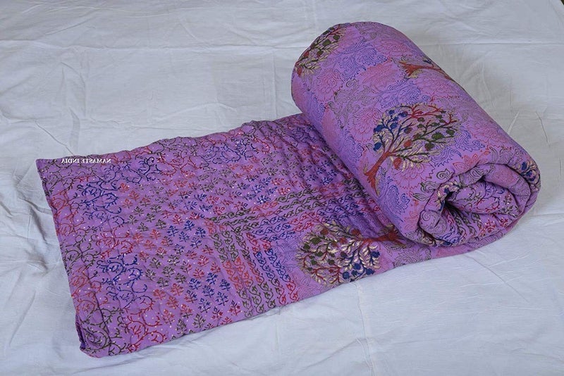 Namaste India Namaste India World Fabulous Tree Design Cotton 50 TC Single Bed Quilt (60X90Inches_Single) (Purple) - Image 4