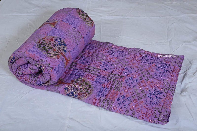 Namaste India Namaste India World Fabulous Tree Design Cotton 50 TC Single Bed Quilt (60X90Inches_Single) (Purple) - Image 3