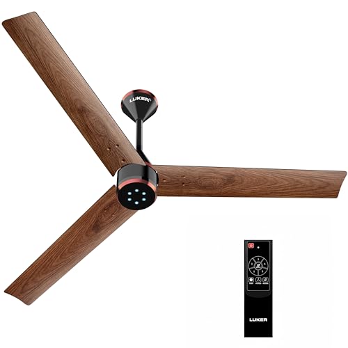 LUKER JVLuker USA Crown Wood 1200mm BLDC Ceiling Fans with Remote, BEE 5 star Rated Energy Saving Ceiling Fan for Living Room, High Air Delivery with LED Indicators, Black-Rosewood-Black Copper - Image 1