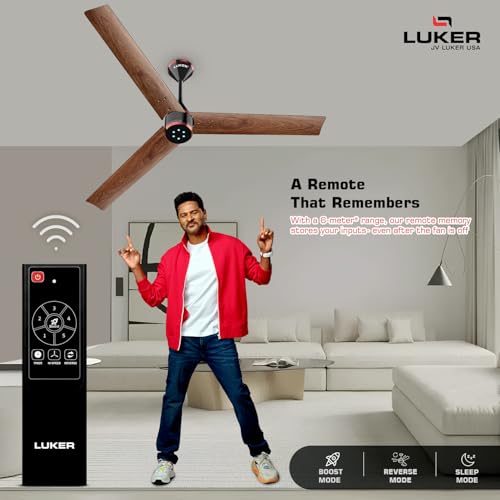 LUKER JVLuker USA Crown Wood 1200mm BLDC Ceiling Fans with Remote, BEE 5 star Rated Energy Saving Ceiling Fan for Living Room, High Air Delivery with LED Indicators, Black-Rosewood-Black Copper - Image 2
