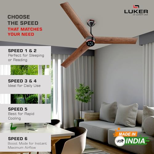 LUKER JVLuker USA Crown Wood 1200mm BLDC Ceiling Fans with Remote, BEE 5 star Rated Energy Saving Ceiling Fan for Living Room, High Air Delivery with LED Indicators, Black-Rosewood-Black Copper - Image 5