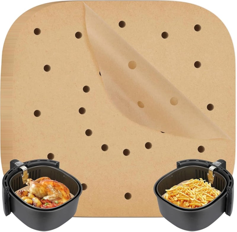 Fryer Paper 23 by 23 cm 50 Pack Square Perforated Air Fryer Paper for Quick Cooking and Easy Cleaning
