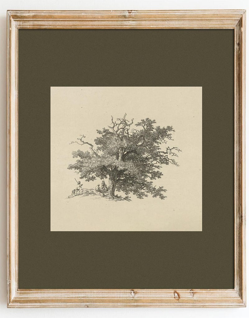 Kizbok Vintage Wall Art Prints, Farmhouse Tree Sketch Landscape Painting Prints for Wall Decor, Antique Whimsical Woodland Scene Nature Forest Art Pictures for Bedroom, Rustic Neutral Vintage Siege Green Artwork Poster for Bathroom Bedroom Gallery Home(8" x 10"-UNFRAMED) - Image 1