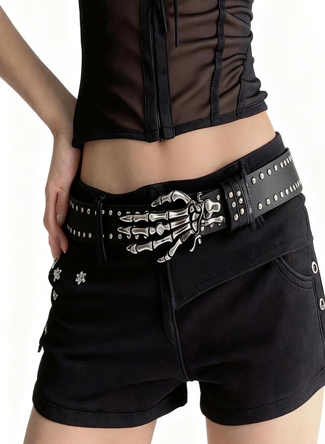 MILAKOO Unisex Gothic Punk Belt with Metal Skull Buckle Edgy Waist Chain PU Leather Waistband for Jeans Grunge Style - Image 5
