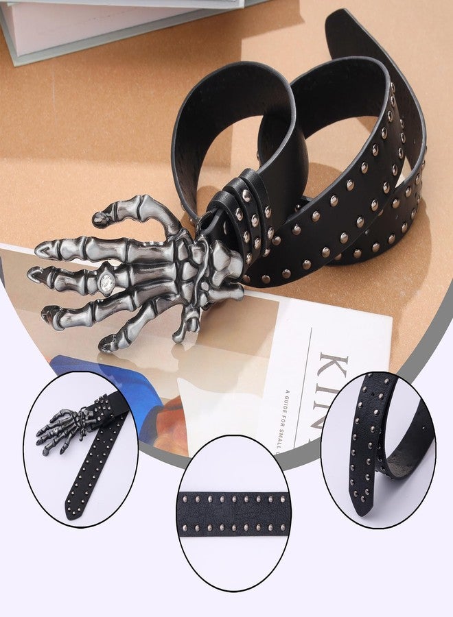 MILAKOO Unisex Gothic Punk Belt with Metal Skull Buckle Edgy Waist Chain PU Leather Waistband for Jeans Grunge Style - Image 3