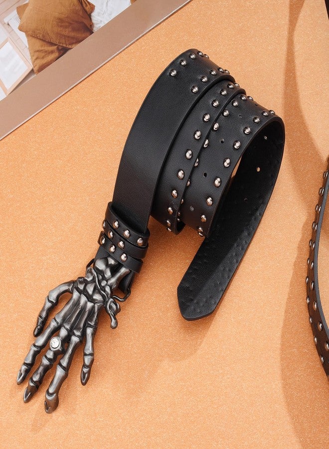 MILAKOO Unisex Gothic Punk Belt with Metal Skull Buckle Edgy Waist Chain PU Leather Waistband for Jeans Grunge Style - Image 2