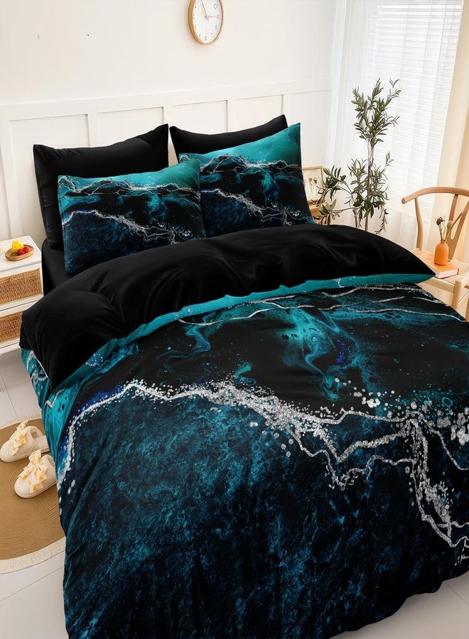 Bedorm Black Marble Comforter King Turquoise Blue Bedding Set 3 Pcs Marble Stone Natural Theme Artwork Abstract Comforter Super Soft Cozy Black Bed in A Bag with Comforter and Sheet Set - Image 2