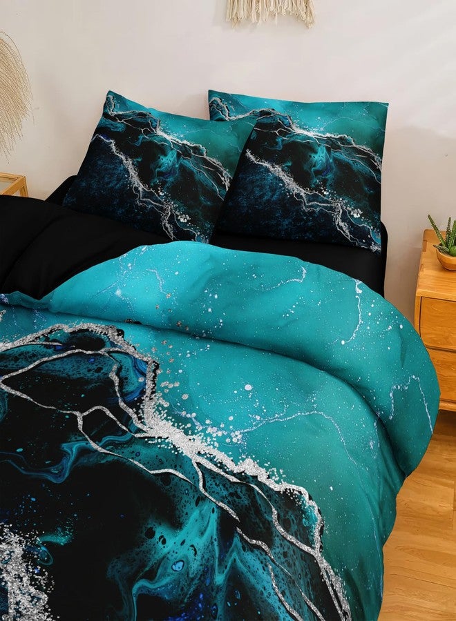 Bedorm Black Marble Comforter King Turquoise Blue Bedding Set 3 Pcs Marble Stone Natural Theme Artwork Abstract Comforter Super Soft Cozy Black Bed in A Bag with Comforter and Sheet Set - Image 3