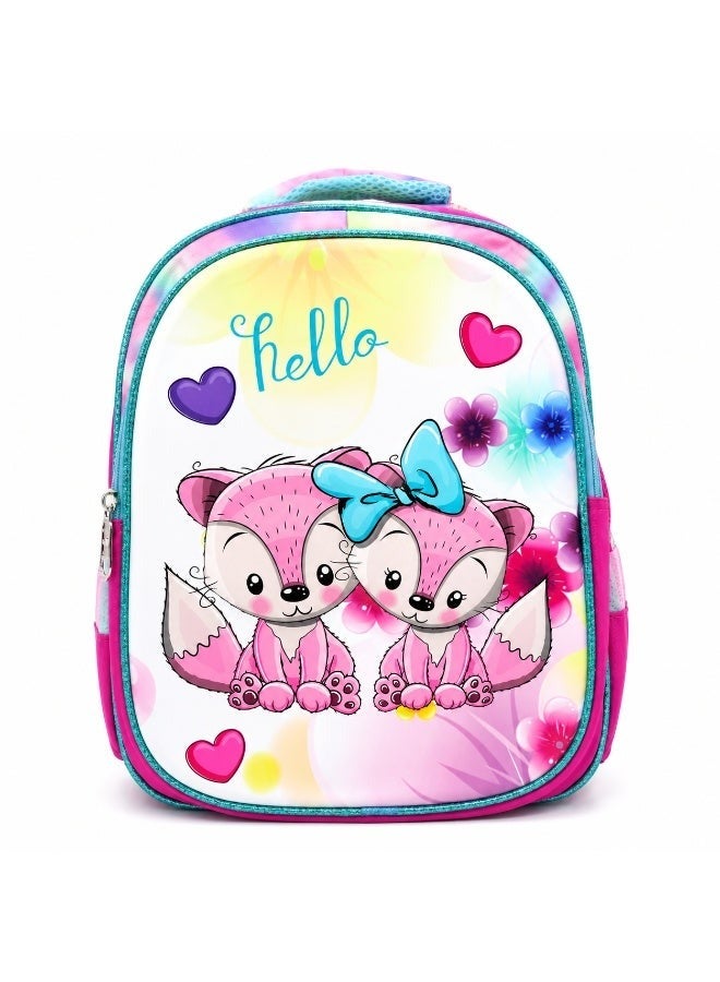 Kitty cuddles Theme 14 Inch School Backpack with Spacious Compartments | Lightweight Durable Water-Resistant Bag | Ergonomic Shoulder Straps, Multi-Pocket Storage for Daily Use, Travel & Office