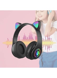 Arabest سماعات أذن لطيفة على شكل قطة للأطفال، سماعة أذن لاسلكية مزودة بإضاءة LED مع أجهزة الكمبيوتر والهواتف وصوت ستيريو قابلة للطي لاسلكية للفتيات والأولاد التعلم عبر الإنترنت  - Image 4