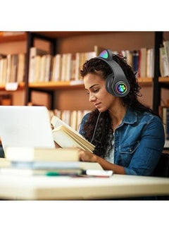 Arabest سماعات أذن لطيفة على شكل قطة للأطفال، سماعة أذن لاسلكية مزودة بإضاءة LED مع أجهزة الكمبيوتر والهواتف وصوت ستيريو قابلة للطي لاسلكية للفتيات والأولاد التعلم عبر الإنترنت  - Image 5