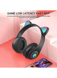 Arabest سماعات أذن لطيفة على شكل قطة للأطفال، سماعة أذن لاسلكية مزودة بإضاءة LED مع أجهزة الكمبيوتر والهواتف وصوت ستيريو قابلة للطي لاسلكية للفتيات والأولاد التعلم عبر الإنترنت  - Image 2