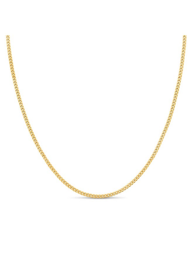 Kezef 18K 2Mm 18Kt Gold Plated 925 Sterling Silver Necklace Chains Italian Curb 16 Inch (Very Short) Necklace Chain Solid Silver Necklace For Women Mens Necklace Chain - Image 1