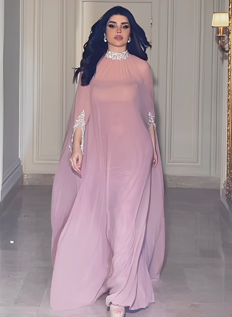 REOCLE Women's Cape Sequined Chiffon Evening Dress 2 Piece Set Long Dress with a Half Sleeve & Embroidered with Shiny Beads Banquet Dress - Image 2