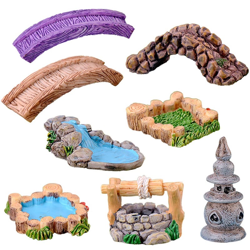 MAOMIA MAOMIA 8 Pcs Mini Lighthouse Water Well Bridge Figurines Miniature Gardening Pool Lawn Running Water Terrarium Stone Bridge Figurine Micro Landscape Indoors Outdoors Decorative Accessory 