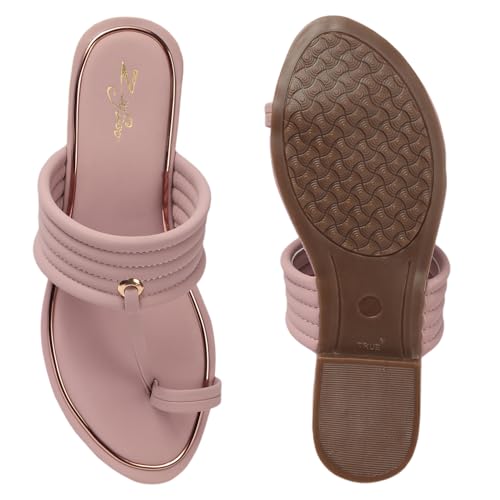 ZaySoo Women's Toe Ring Flat Sandals Outdoors Flat Sandals Toe Ring Slip on Open Toe Slide Sandals (Pink, UK Footwear Size System, Adult, Women, Numeric, Medium, 5) - Image 4