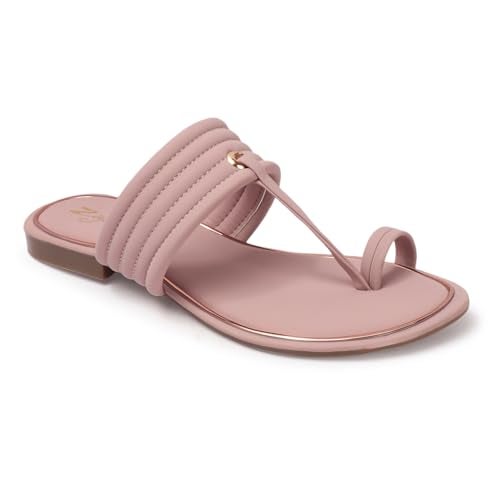 ZaySoo Women's Toe Ring Flat Sandals Outdoors Flat Sandals Toe Ring Slip on Open Toe Slide Sandals (Pink, UK Footwear Size System, Adult, Women, Numeric, Medium, 5) - Image 1