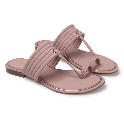 ZaySoo Women's Toe Ring Flat Sandals Outdoors Flat Sandals Toe Ring Slip on Open Toe Slide Sandals (Pink, UK Footwear Size System, Adult, Women, Numeric, Medium, 5) - Image 5