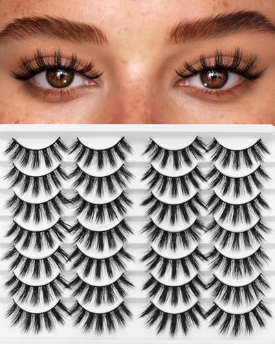 Losha Eyelashes Natural Look Faux Mink Lashes Pack Handmade Fluffy False Eyelashes 14 Pairs Eye Lashes F69 - Image 1
