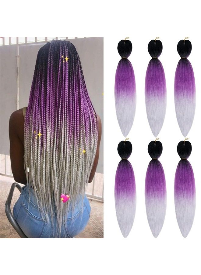 Phoenixfly Pre Stretched Braiding Hair Extensions 26 Inch 6 Pcs Phoenixfly Omber Braiding Hair Professional Crochet Braiding Hair for Box Braids Senegal Twist Hair Extensions(Black/Purple/Gray) - Image 1