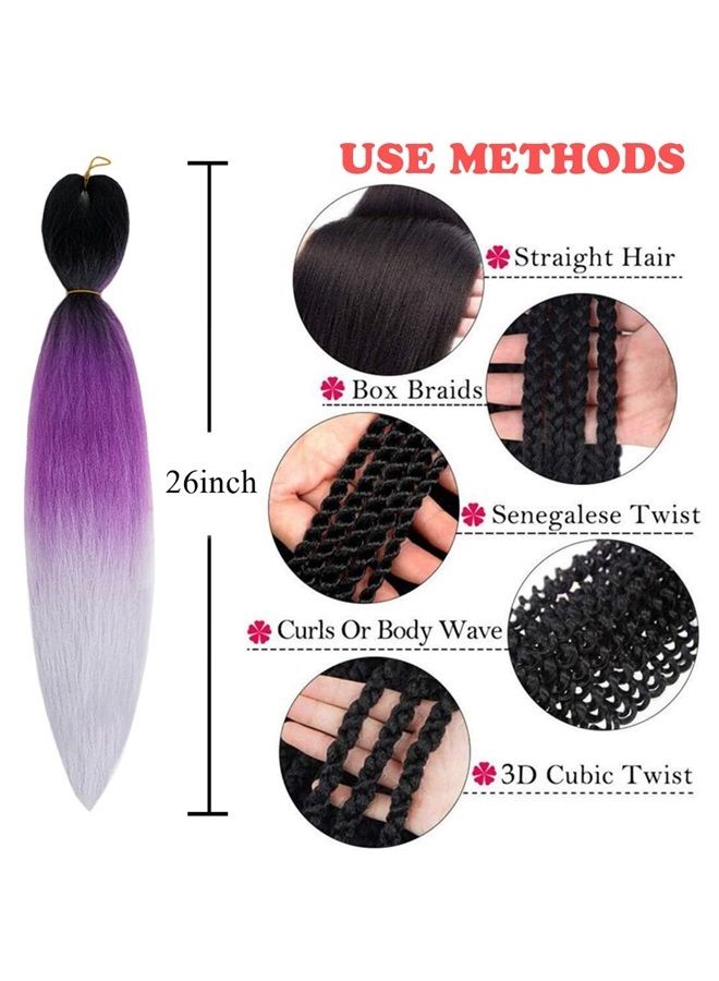 Phoenixfly Pre Stretched Braiding Hair Extensions 26 Inch 6 Pcs Phoenixfly Omber Braiding Hair Professional Crochet Braiding Hair for Box Braids Senegal Twist Hair Extensions(Black/Purple/Gray) - Image 5