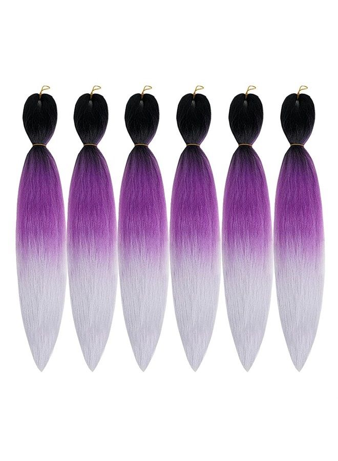 Phoenixfly Pre Stretched Braiding Hair Extensions 26 Inch 6 Pcs Phoenixfly Omber Braiding Hair Professional Crochet Braiding Hair for Box Braids Senegal Twist Hair Extensions(Black/Purple/Gray) - Image 2