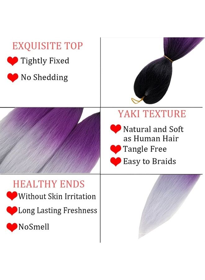 Phoenixfly Pre Stretched Braiding Hair Extensions 26 Inch 6 Pcs Phoenixfly Omber Braiding Hair Professional Crochet Braiding Hair for Box Braids Senegal Twist Hair Extensions(Black/Purple/Gray) - Image 4