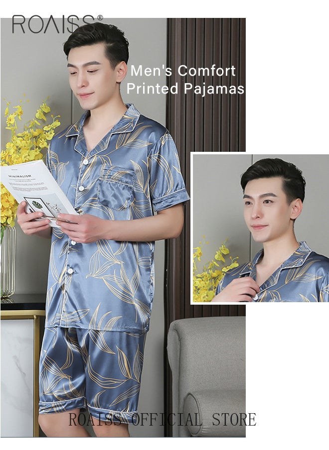 2 Piece Set Men Short Sleeves Pajamas Pants Sleepwear Sets Satin Leaf Printing Silk Nightgown Male Loose Shirts Spring Summer Thin Loungewear Home Clothes - pzsku/ZB6FCAAC15E782BC00542Z/45/_/1697510893/01b2e5cd-868e-4dea-99ef-bf9aa1491f8f