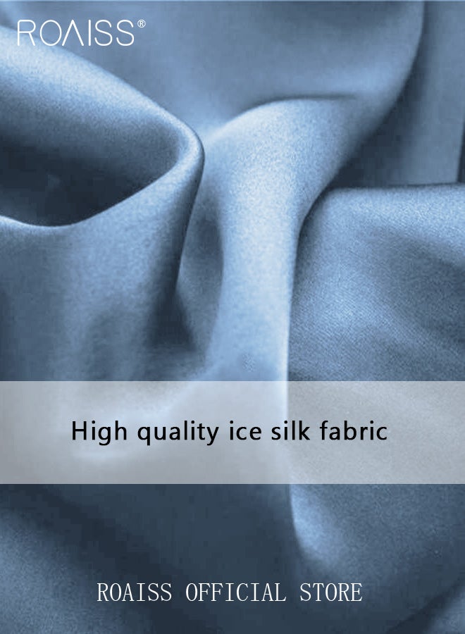roaiss 2 Piece Set Men Short Sleeves Pajamas Pants Sleepwear Sets Satin Leaf Printing Silk Nightgown Male Loose Shirts Spring Summer Thin Loungewear Home Clothes  - Image 4