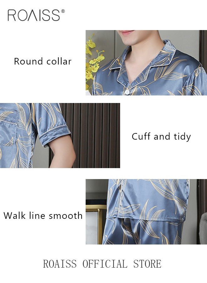 2 Piece Set Men Short Sleeves Pajamas Pants Sleepwear Sets Satin Leaf Printing Silk Nightgown Male Loose Shirts Spring Summer Thin Loungewear Home Clothes - pzsku/ZB6FCAAC15E782BC00542Z/45/_/1697510897/4f08a708-bb1d-4138-b32f-142af70b2adb