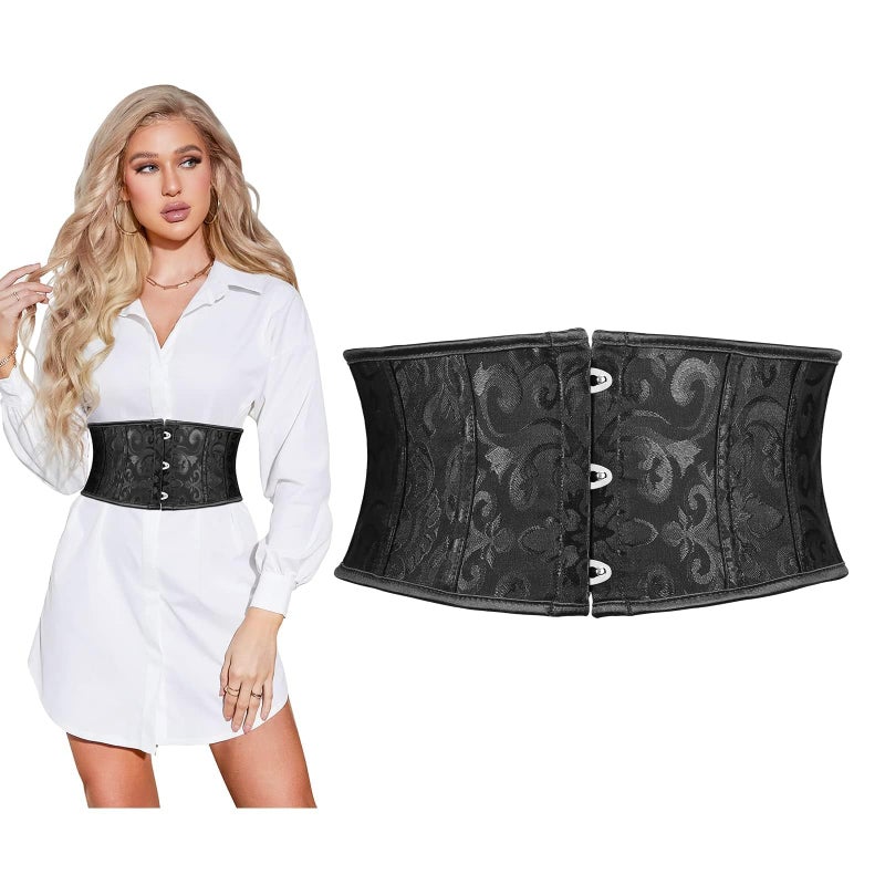 SUOSDEY Jacquard Corset Belt for Women Underbust Boned Lace Up Bustier Waspie Belt Renaissance Steampunk Pirate Corset - Image 1