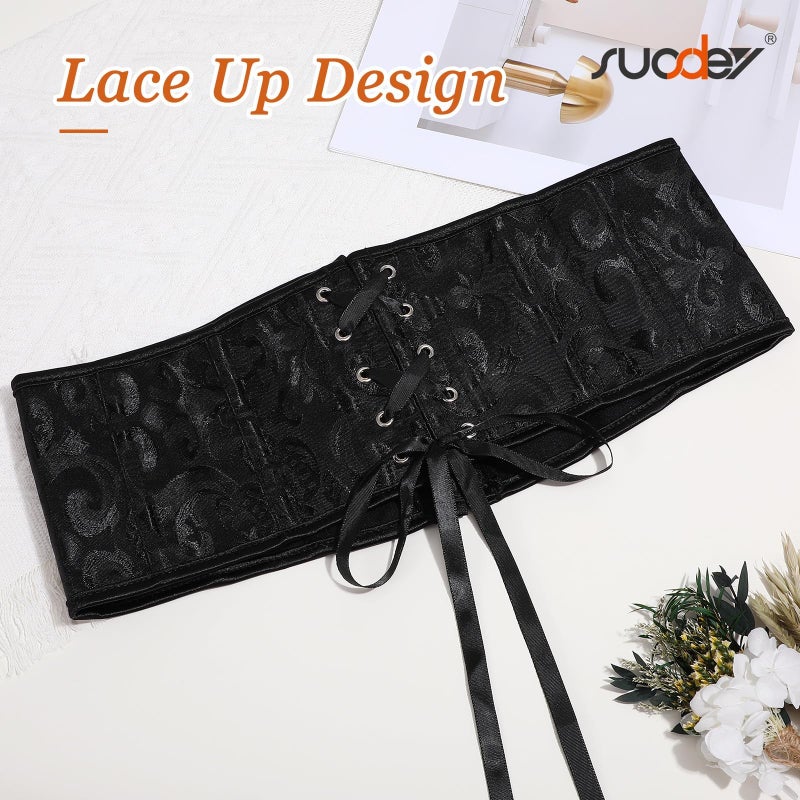 SUOSDEY Jacquard Corset Belt for Women Underbust Boned Lace Up Bustier Waspie Belt Renaissance Steampunk Pirate Corset - Image 5