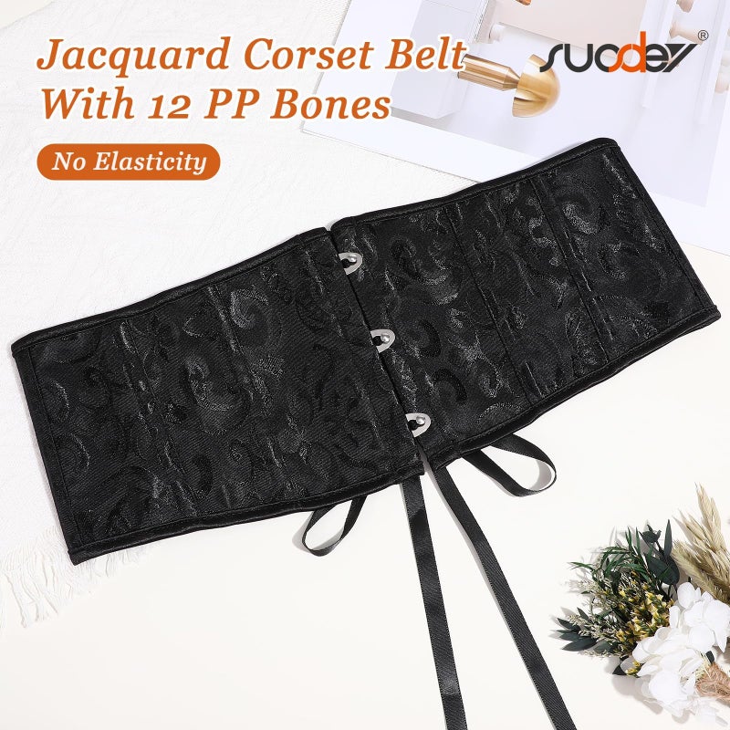 SUOSDEY Jacquard Corset Belt for Women Underbust Boned Lace Up Bustier Waspie Belt Renaissance Steampunk Pirate Corset - Image 4