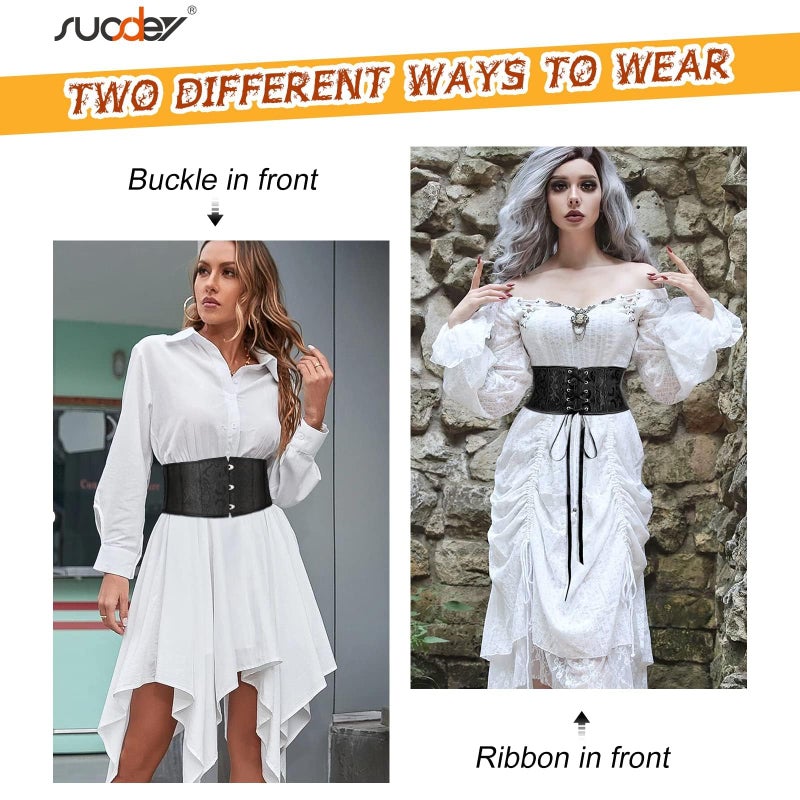 SUOSDEY Jacquard Corset Belt for Women Underbust Boned Lace Up Bustier Waspie Belt Renaissance Steampunk Pirate Corset - Image 2