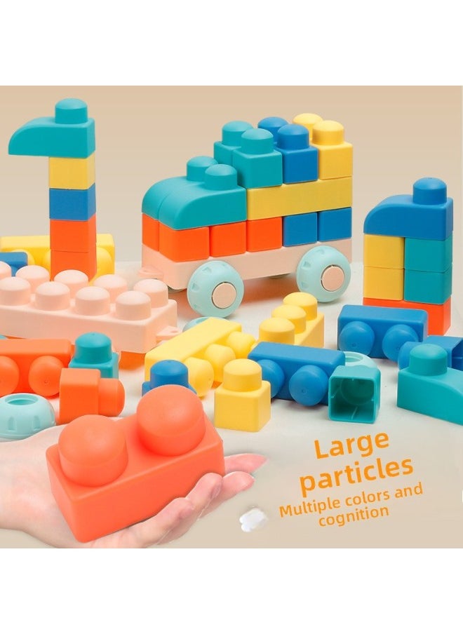 Children's Soft Rubber Building Blocks Maternal And Infant Puzzle And Brain Toys Large Particle Varied Assembled Building Blocks Baby Men And Women DIY-Color:Large Particles Can Bite 21 Pieces (with Car)  - Image 2