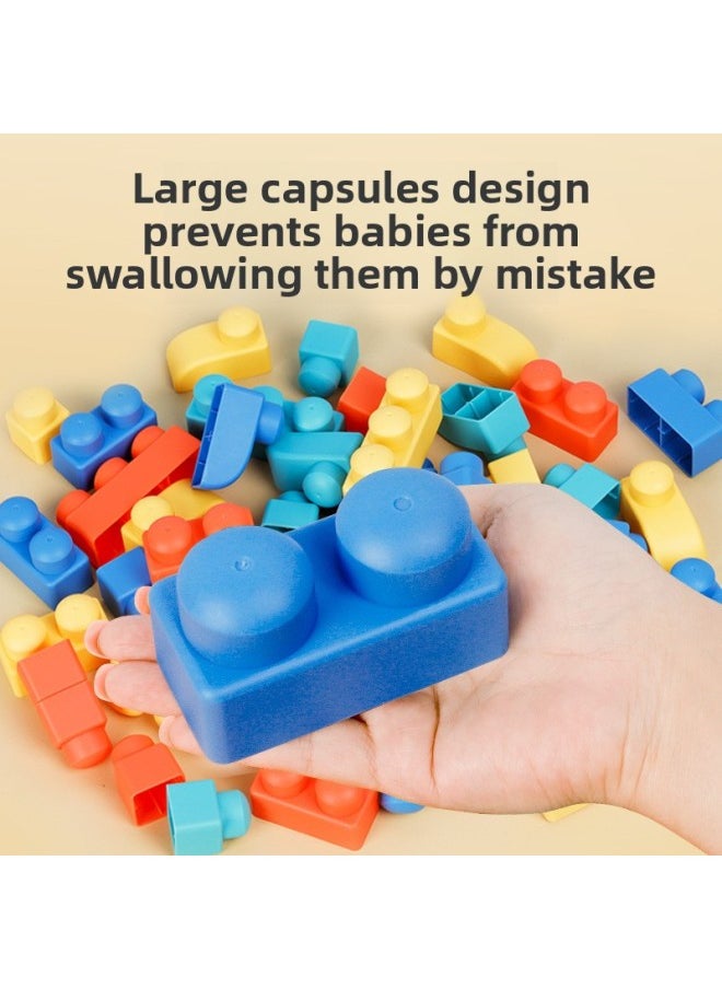 Children's Soft Rubber Building Blocks Maternal And Infant Puzzle And Brain Toys Large Particle Varied Assembled Building Blocks Baby Men And Women DIY-Color:Large Particles Can Bite 21 Pieces (with Car)  - Image 4