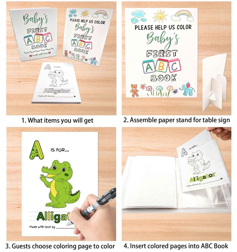 hongpar Baby's First ABC Book Baby Shower Activity Keepsake Game, ABC Coloring Baby Shower Guest Book Alternative, Baby's First Alphabet Coloring Book, Alphabet A to Z Coloring Pages - Image 4