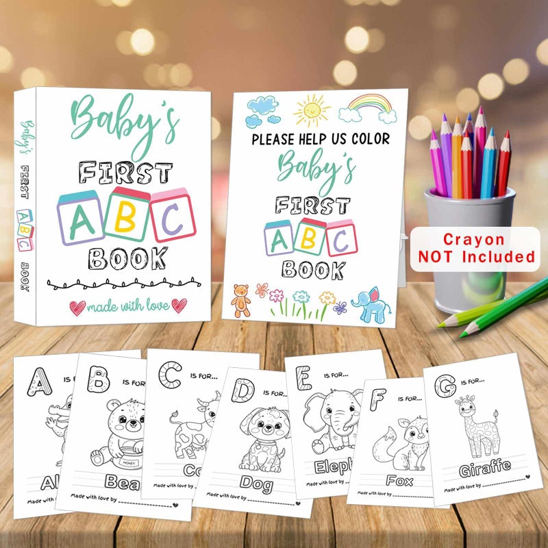 hongpar Baby's First ABC Book Baby Shower Activity Keepsake Game, ABC Coloring Baby Shower Guest Book Alternative, Baby's First Alphabet Coloring Book, Alphabet A to Z Coloring Pages - Image 2