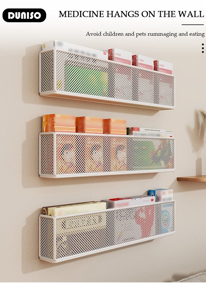DUNISO 3 Pieces Wall Mounted Medicine Storage Box,Closet Storage Box,Wrought Iron Storage Basket Shelves Makeup Box Organizer Wall Mounted Basket Hanging Wall Floating Shelves for Living Room, Bathroom, Kitchen  - Image 3