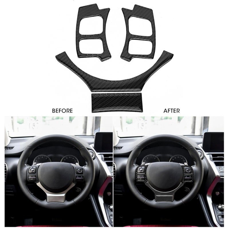 Carbon Fiber Steering Wheel Trim Cover 4Pcs Set Compatible with LEXUS IS250 IS300 IS350 2014-2018 - Scratch-Resistant UV-Resistant Carbon Fiber Trim for Car Interior Upgrade - Image 4